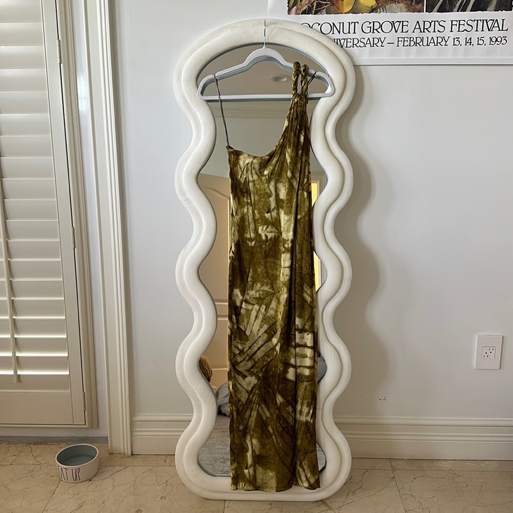 Zara asymmetrical limited edition green print satin dress